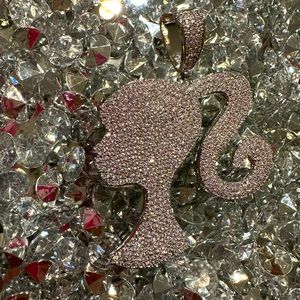 Blinged out Barbie pendant. Silver
